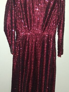 Long Sleeve Sequin Maxi Dress in Wine